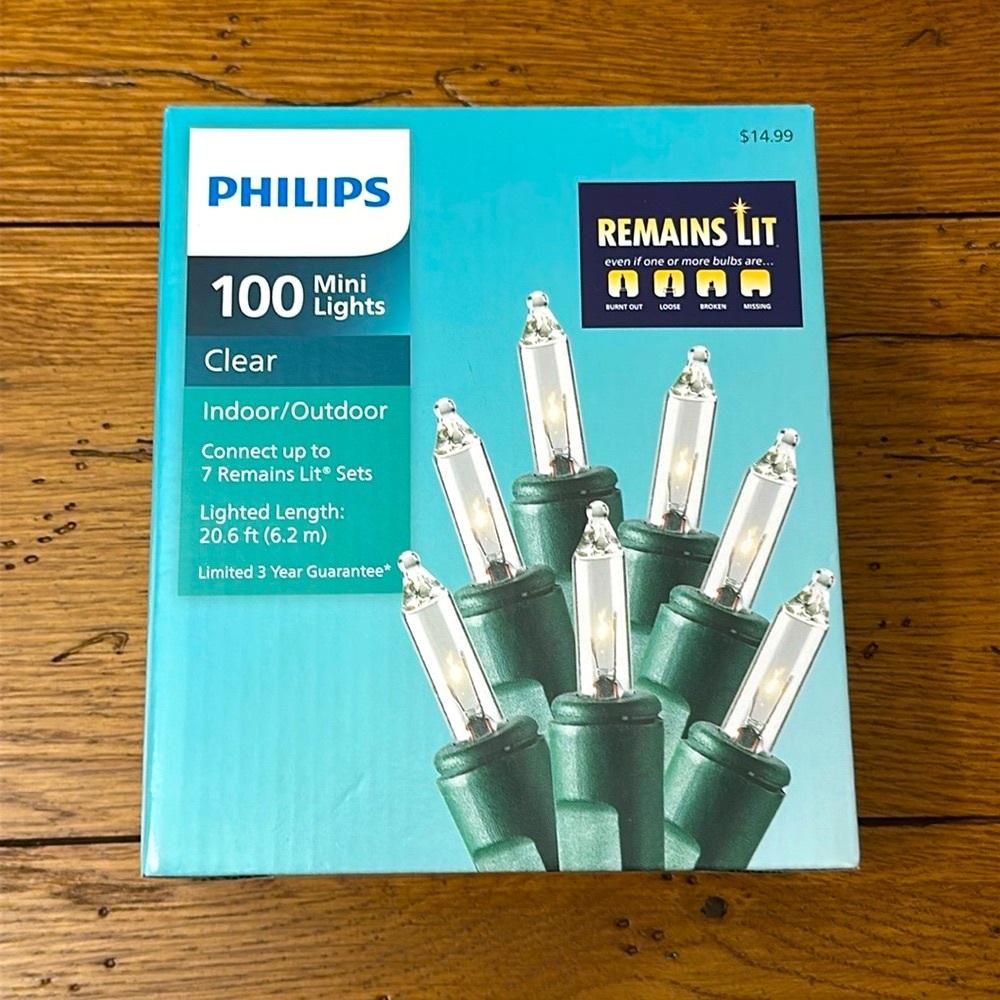 Philips 100 Clear Mini Lights Remains Lit NWT